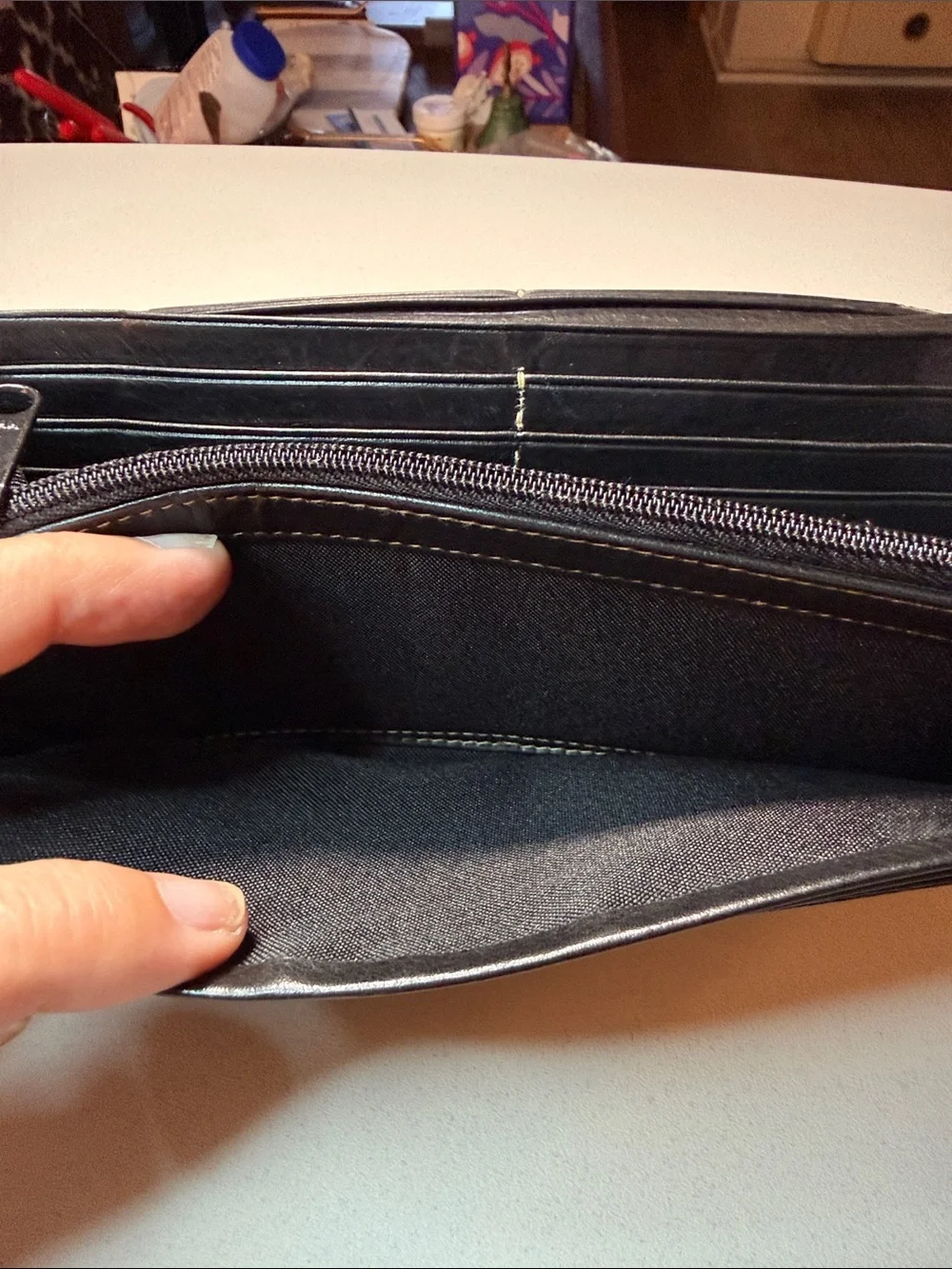 Kenneth Cole Black Leather Foldover Wallet with Contrast Stitching